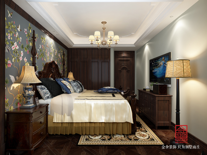 公园艺境105平米美式古典风格装修案例-卧室