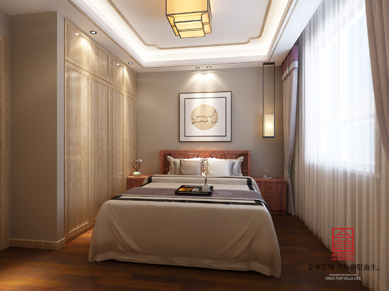 世纪龙庭128平米新中式风格装修案例-卧室