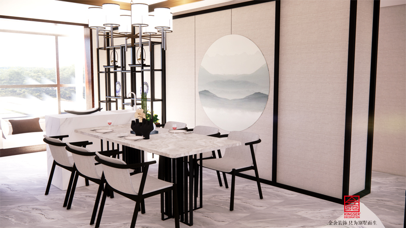 叠山院150平米现代中式风格装修案例-餐厅