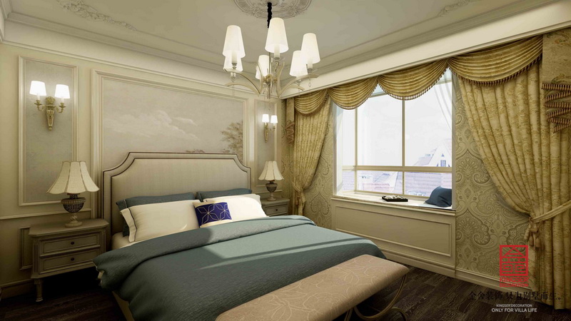 恒大龙庭168平米美式风格装饰案例-卧室