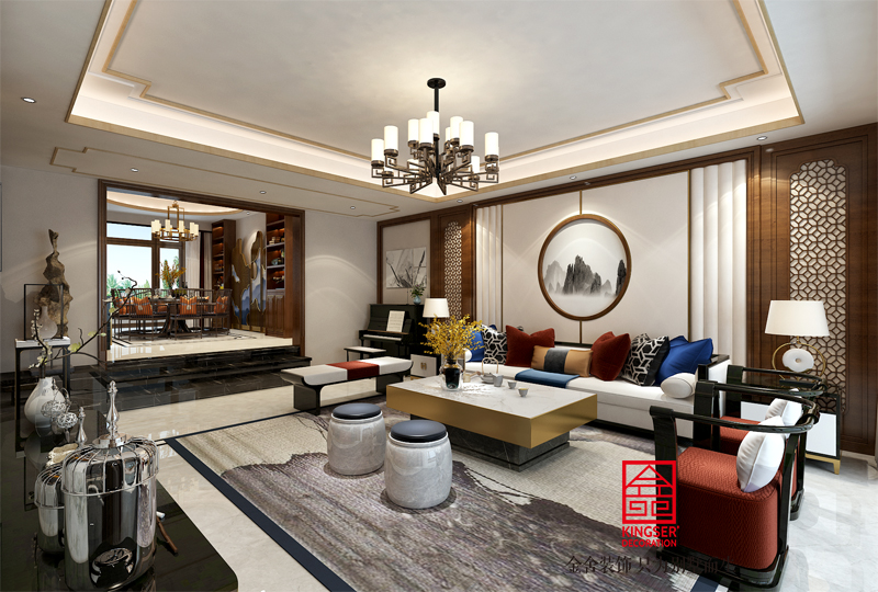 红堡天著360平米新中式风格装饰案例-客厅