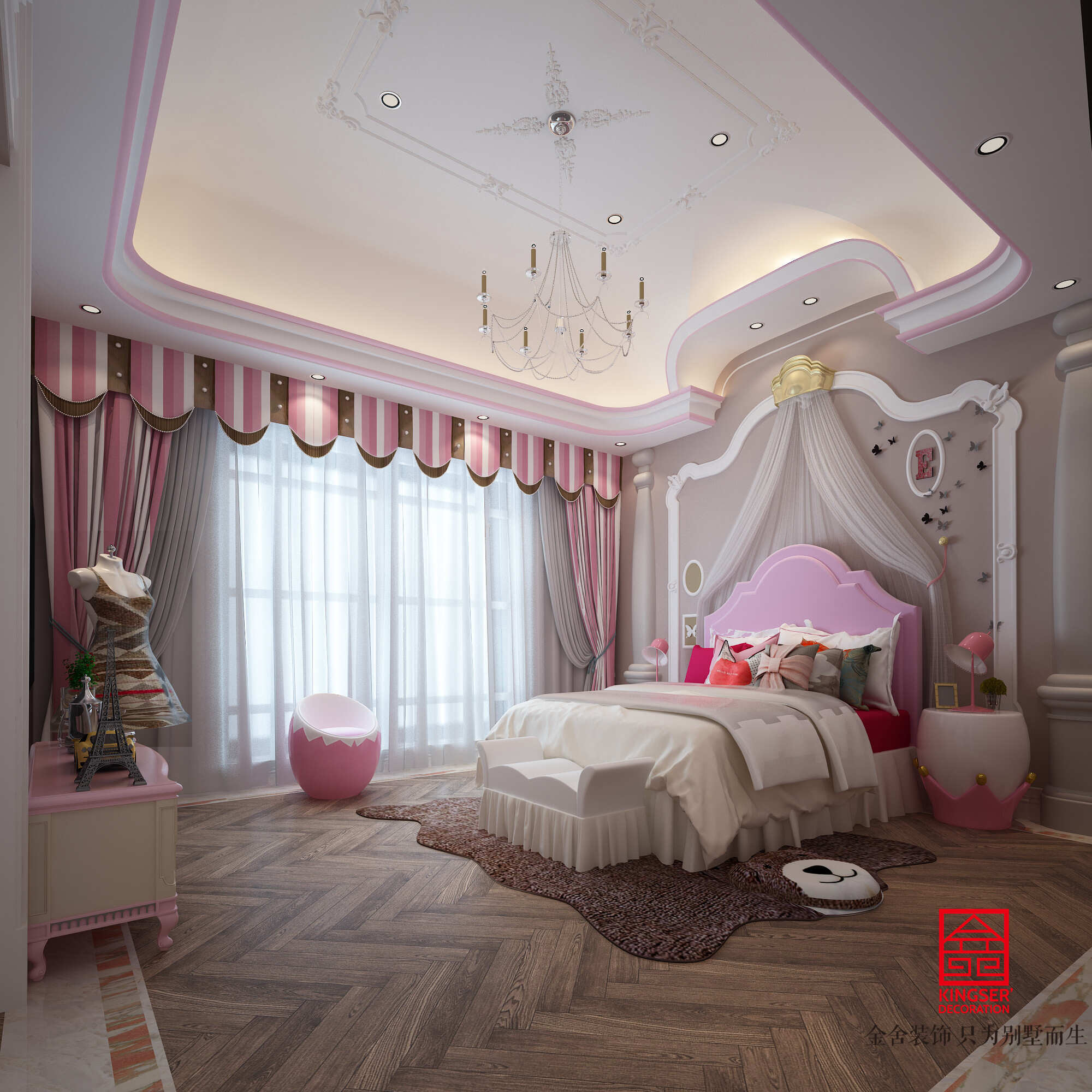 京唐港水岸华庭别墅480平米中式风格装修案例-卧室