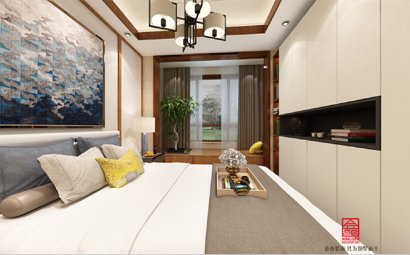 建投熙湖240平米现代中式风格装饰案例-卧室