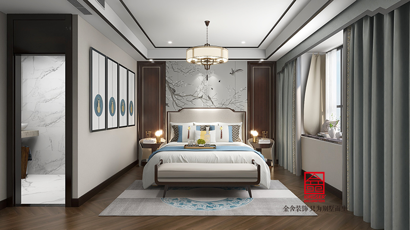 金岸红堡118平米新中式风格装修案例-卧室