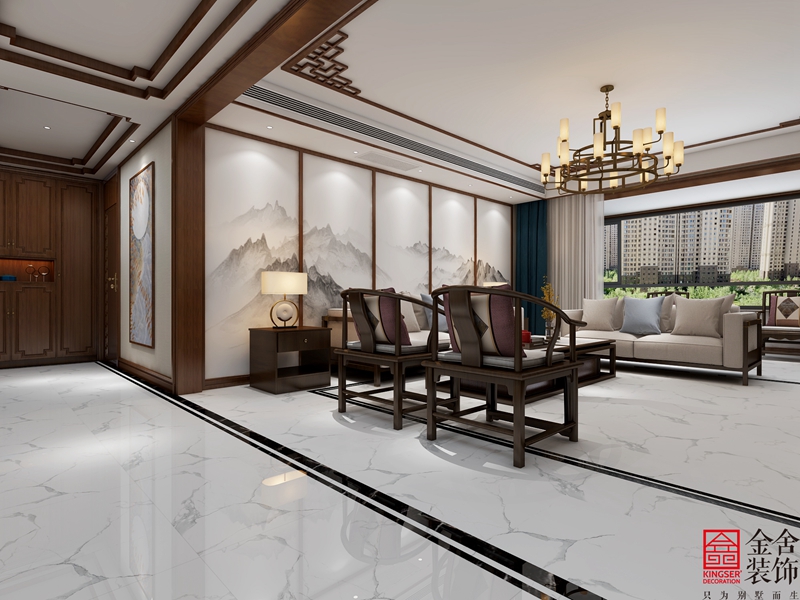 铂悦山220平米新中式风格装饰案例-客厅