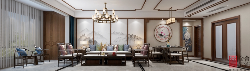 凤城天鹅湖151平米新中式风格装饰案例-客厅